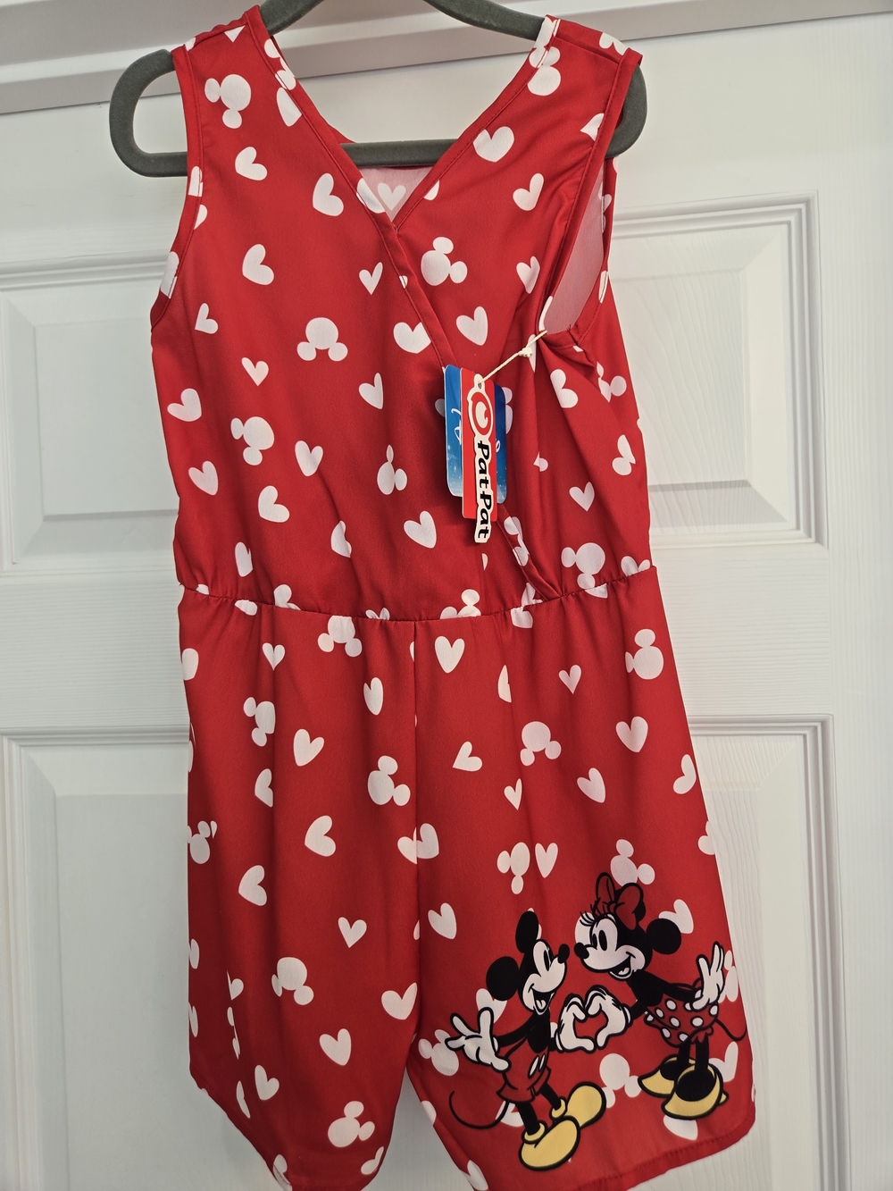 NWT PatPat Red Minnie & Mickey Heart Kids Girls Romper 6-7Y Disney Vacation